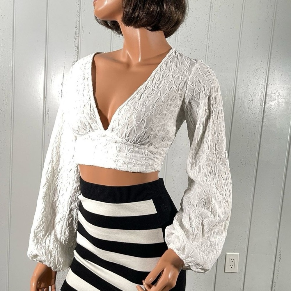 White Textured Crop Top